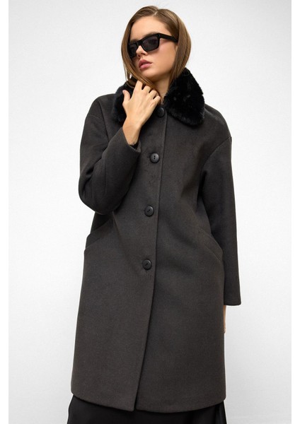 Çıkabilir Kürklü Düşük Kol Büyük Beden Kaban Antrasit 3089 fırsatları