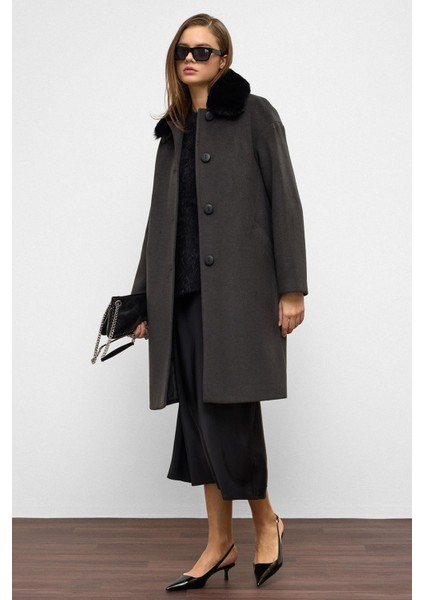 Çıkabilir Kürklü Düşük Kol Büyük Beden Kaban Antrasit 3089 indirimleri