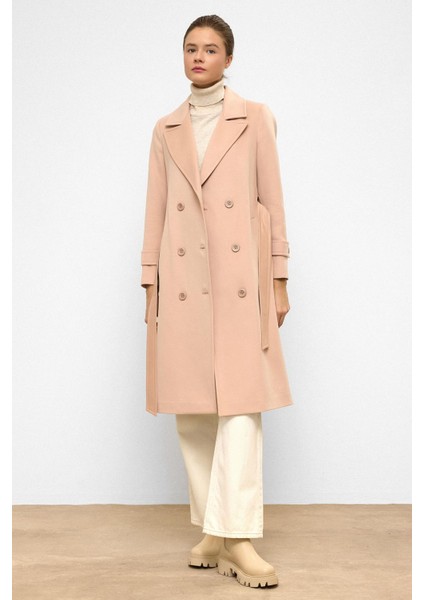 Belden Bağlamalı Kruvaze Ara Boy Kaban Pudra 3987-Y fiyatları