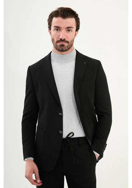 Düz Slim Fit Mono Yaka Torba Cepli Metal Düğmeli Erkek Ceket