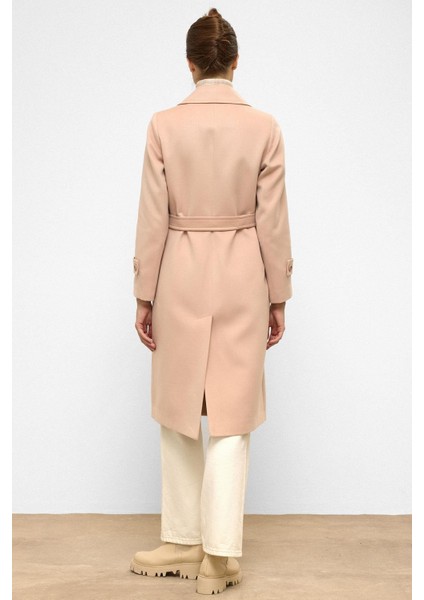 Belden Bağlamalı Kruvaze Ara Boy Kaban Pudra 3987-Y indirimleri