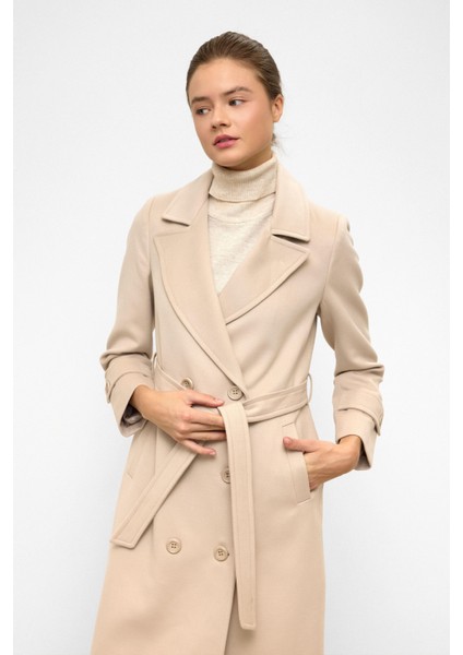 Belden Bağlamalı Kruvaze Ara Boy Kaban Taş 3987-Y fırsatları