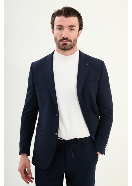 Düz Slim Fit Mono Yaka Torba Cepli Metal Düğmeli Erkek Ceket