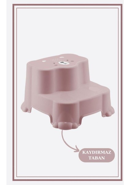 Kaydırmaz Çocuk Taburesi - Çift Basamaklı Banyo Lavabo Merdiven Yükseltici Bebek Basamağı
