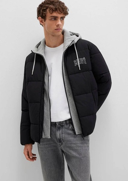 Mavi Logo Baskılı Kapüşonlu Siyah Şişme Mont 0110662-71379 fiyatları