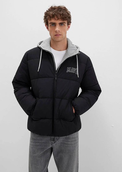 Mavi Logo Baskılı Kapüşonlu Siyah Şişme Mont 0110662-71379 modelleri