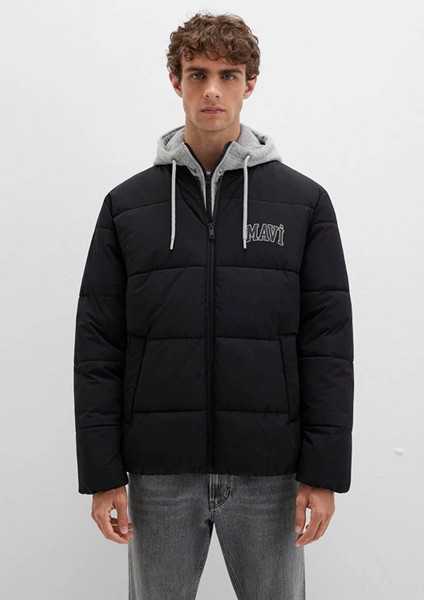 Mavi Logo Baskılı Kapüşonlu Siyah Şişme Mont 0110662-71379 fırsatları