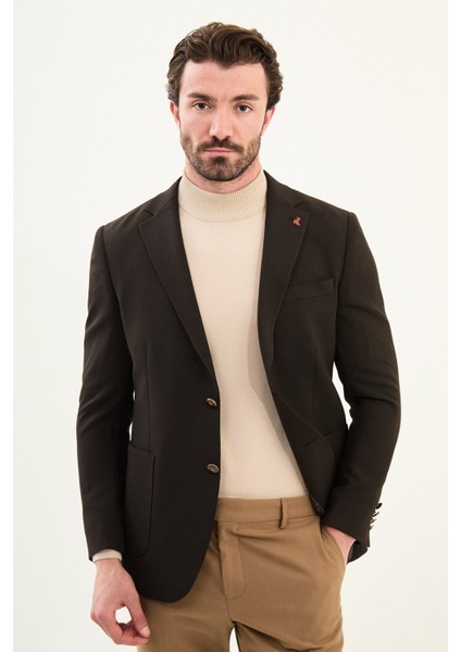 Düz Slim Fit Mono Yaka Torba Cepli Metal Düğmeli Erkek Ceket