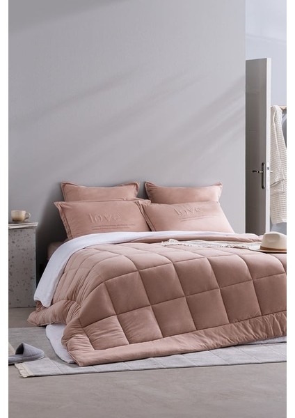 Yeni Sezon Bobigny King Size Pamuklu Supersoft Comforter Set - Pudra - Pudra