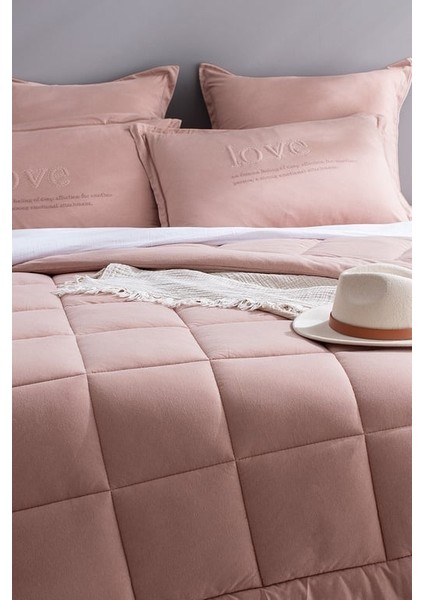 Yeni Sezon Bobigny King Size Pamuklu Supersoft Comforter Set - Pudra - Pudra fiyatları