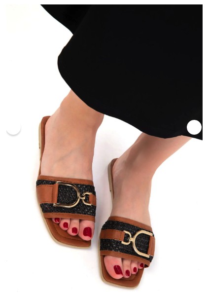 Taba Detaylı Tokalı Terlik Cilt Siyah Topuk Boyu 1 cm fiyatları