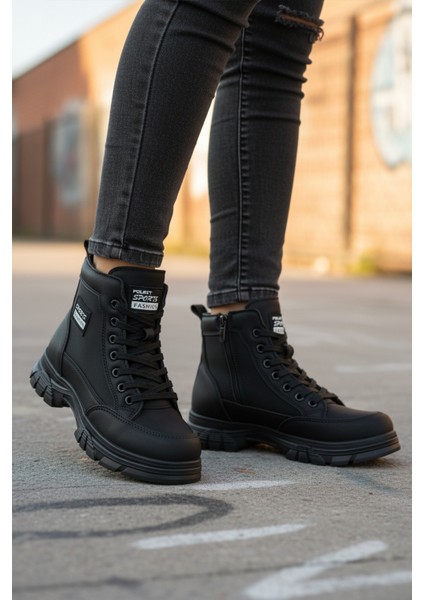 Siyah Nubuk Içi Kürklü Kaymaz Taban Fermuarlı Bağcıklı Kadın Bot 24090 Z modelleri