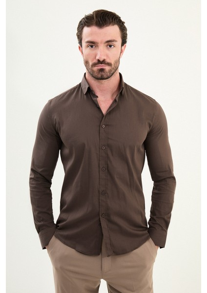 Desenli Slim Fit Uzun Kollu Erkek Gömlek
