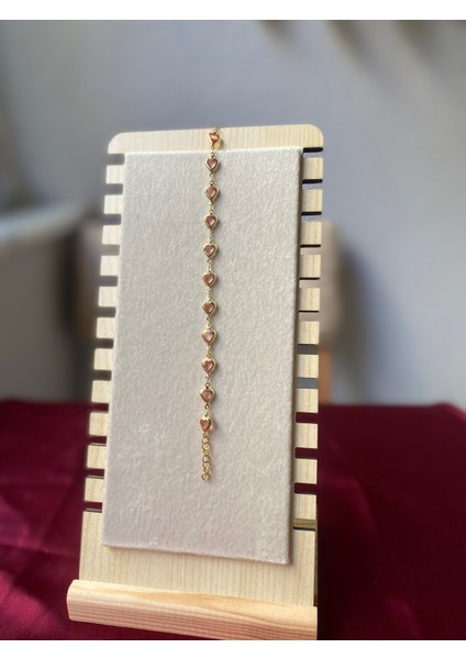 Pembe Kalp Detaylı Gold Bileklik