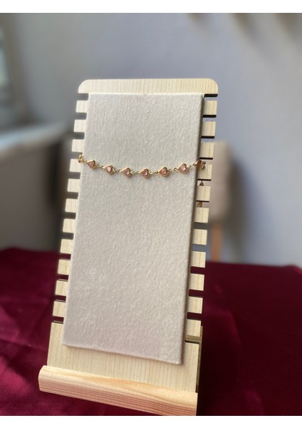 Pembe Kalp Detaylı Gold Bileklik
