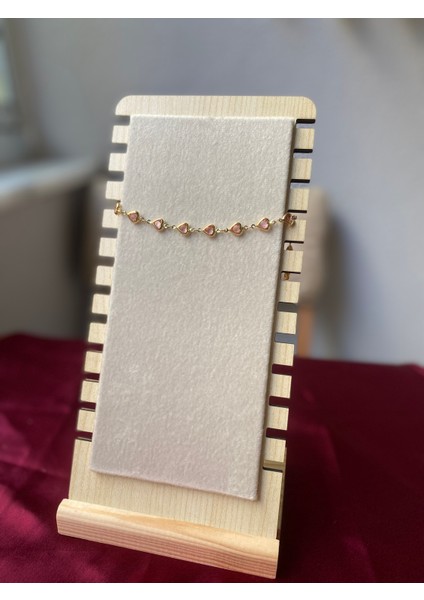 Pembe Kalp Detaylı Gold Bileklik