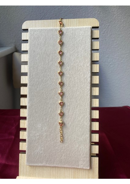Pembe Kalp Detaylı Gold Bileklik