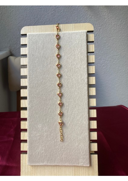Pembe Kalp Detaylı Gold Bileklik