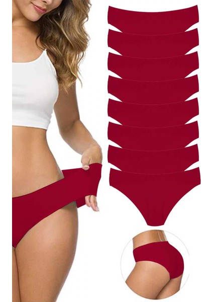 8 Adet Kadın Dikişsiz Lazer Kesim Esnek Iz Yapmayan Külot Bordo