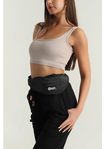 Siyah Baskılı Kadın Bel ve Omuz Çantası