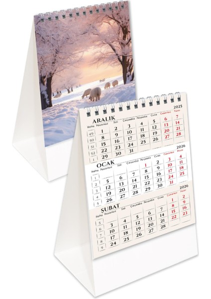 2026 Mevsimler Piramit Masa Takvimi Dikey Masaüstü Takvim 21X17 cm