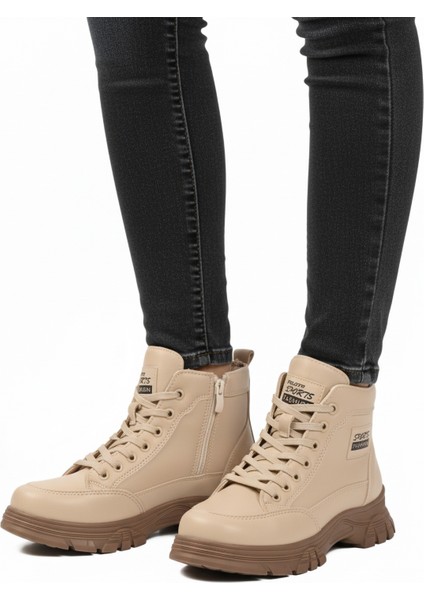 Bej Içi Kürklü Kaymaz Taban Fermuarlı Bağcıklı Kadın Bot 24090 Z