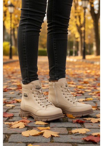 Bej Içi Kürklü Kaymaz Taban Fermuarlı Bağcıklı Kadın Bot 24090 Z modelleri