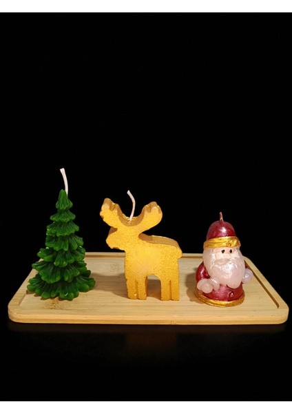 Noel Konseptli 3'lü Kokulu Mum Seti | Geyik, Çam Ağacı ve Noel Baba Tasarımlı Dekoratif Mumlar