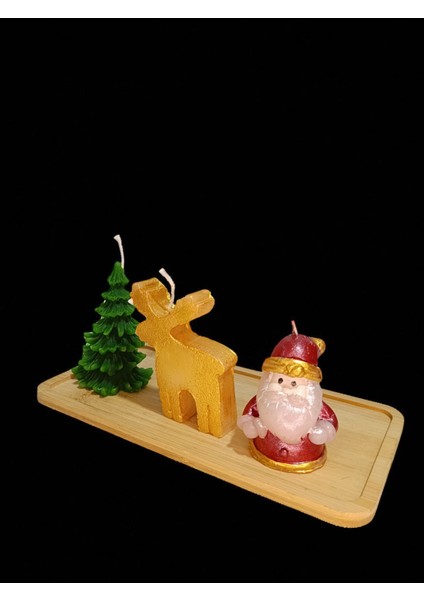 Noel Konseptli 3'lü Kokulu Mum Seti | Geyik, Çam Ağacı ve Noel Baba Tasarımlı Dekoratif Mumlar fiyatları