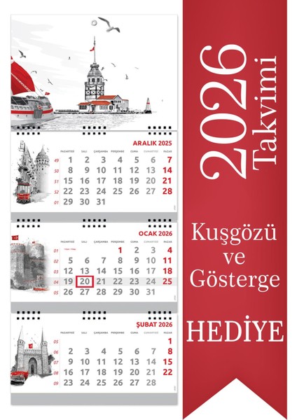 2026 Büyük Boy Gemici Takvimi Denizci Duvar Takvimi Istanbul 33X77,5 cm
