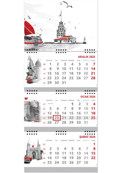 2026 Büyük Boy Gemici Takvimi Denizci Duvar Takvimi Istanbul 33X77,5 cm fiyatları