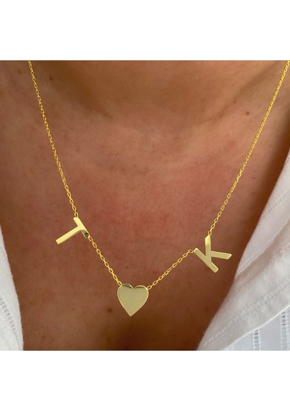 Gümüş Harfli Kalp Kolye