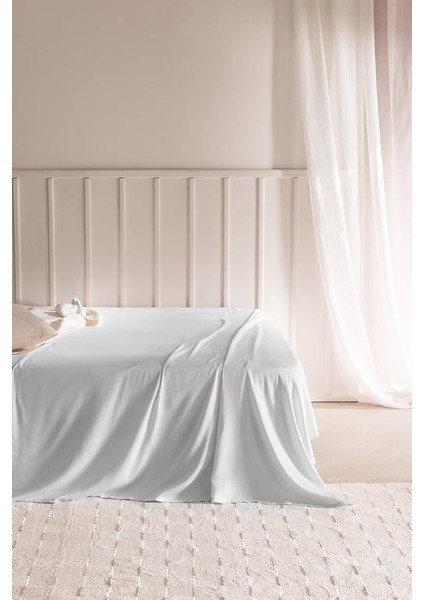 Yeni Sezon Ciel King Size %100 Pamuk Lastiksiz Saten Çarşaf - Gri - Gri