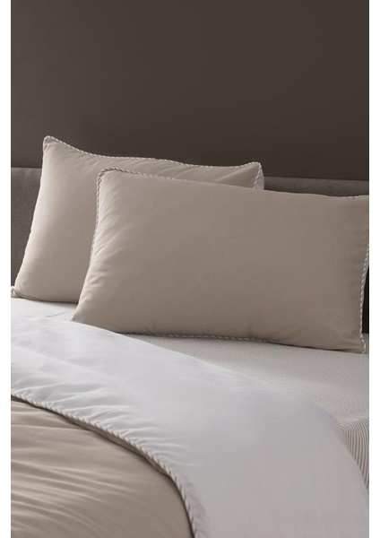 Yeni Sezon Verne King Size %100 Pamuk Biyeli Baskılı Saten Nevresim Takımı - Bej/beyaz - Bej/beyaz modelleri