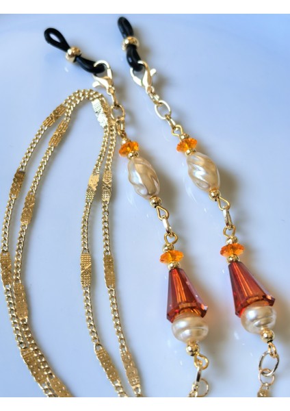 Bayan Gözlük Zinciri Kristal ve Inci Ritüeli – Altın Zincirli Vintage Gözlük Zinciri