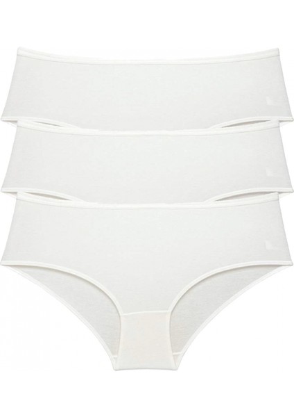 3 Adet Kadın Yüksek Bel Bato Külot Krem