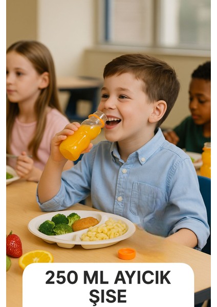 5 Adet Ayıcık Şişe – Turuncu Kapaklı, Okul ve Piknik Için Eğlenceli Çocuk Meyve Suyu Şişesi 250 ml modelleri