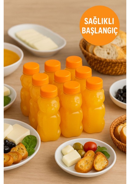 5 Adet Ayıcık Şişe – Turuncu Kapaklı, Okul ve Piknik Için Eğlenceli Çocuk Meyve Suyu Şişesi 250 ml