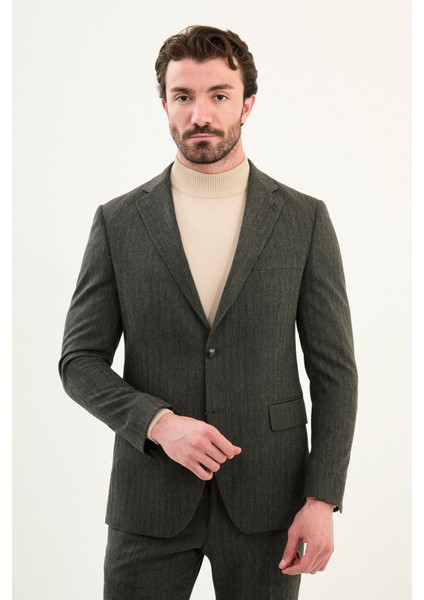 Desenli Slim Fit Mono Yaka Yün Erkek Takım Elbise fırsatları