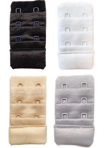 4 Adet Agraf Sütyen Uzatma Kopçası 3 Sıra / 2 Kanca Siyah Beyaz Ten Gri