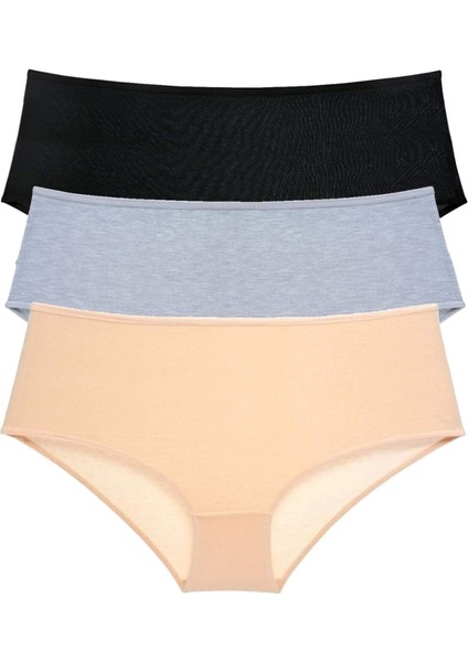 3 Adet Kadın Yüksek Bel Bato Külot Siyah Gri Ten