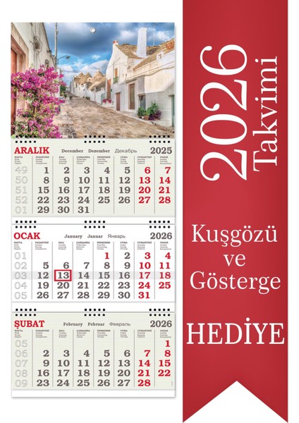 2026 Orta Boy Kuşe Gemici Takvimi Denizci Duvar Takvimi 31X70 cm