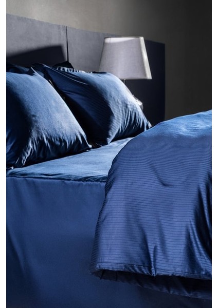 Yeni Sezon Thalie King Size %100 Pamuk Çizgili 300 Tc Saten Nevresim Takımı - Lacivert - Lacivert fırsatları