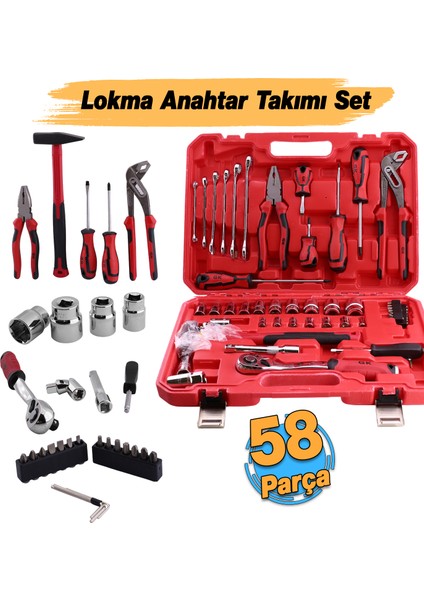 Lokma Anahtar Takımı 58 Parça Pense Tornavida Seti 1/2 3/8 1/4 Yıldız Tork Düz Set Bits Uç Allen Set modelleri
