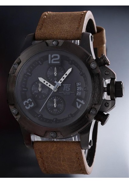 Erkek Kol Saati – Büyük Kasa – Kahverengi Deri Kordon – Takvimli & Kronograf – Su Geçirmez modelleri