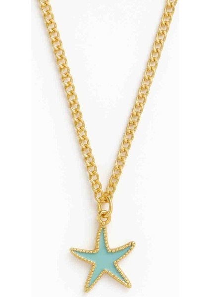Altın Renk Zincirli Turkuaz Deniz Yıldızı Kolye