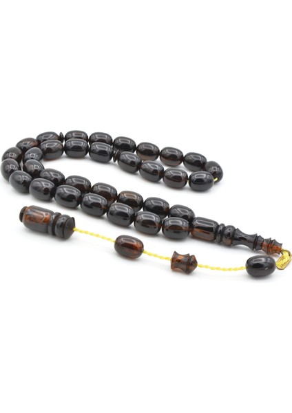 Hakkı Usta Imzalı Kapsül Kesim Siyah Sarı Sıkma Kehribar Tesbih