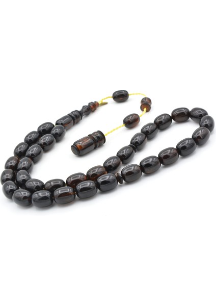 Hakkı Usta Imzalı Kapsül Kesim Siyah Sarı Sıkma Kehribar Tesbih fiyatları