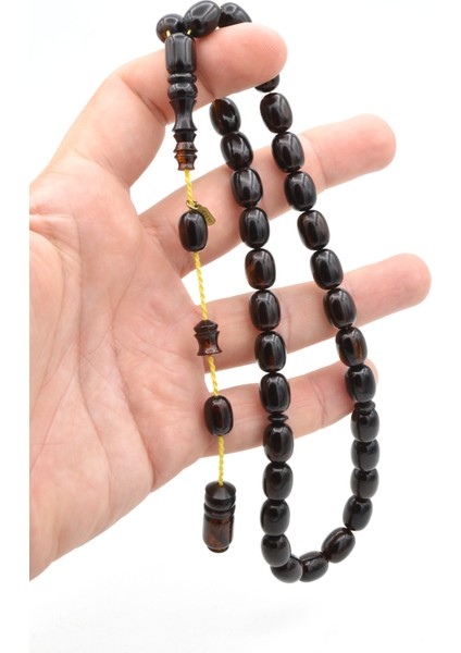 Hakkı Usta Imzalı Kapsül Kesim Siyah Sarı Sıkma Kehribar Tesbih modelleri