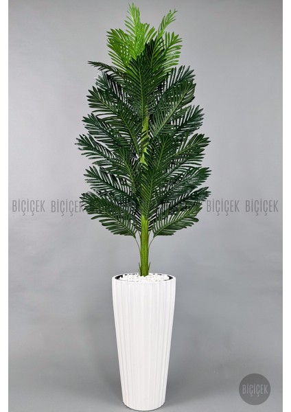 Yapay Areka Ağacı Büyük Boy Palmiye Ağacı Dekoratif Kumsal Bej Renk Saksıda